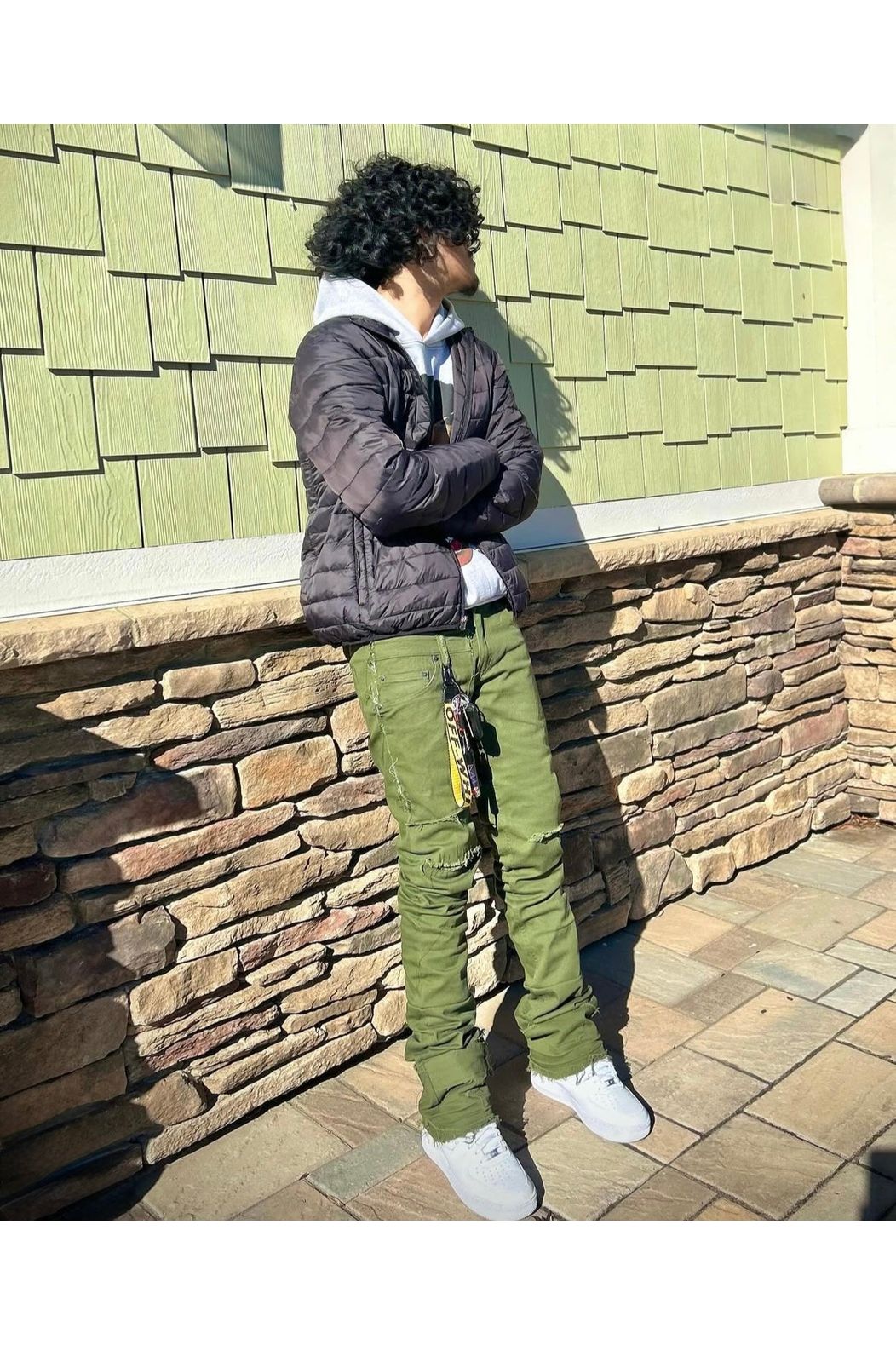 Olive Reconstruction Stacked Denim