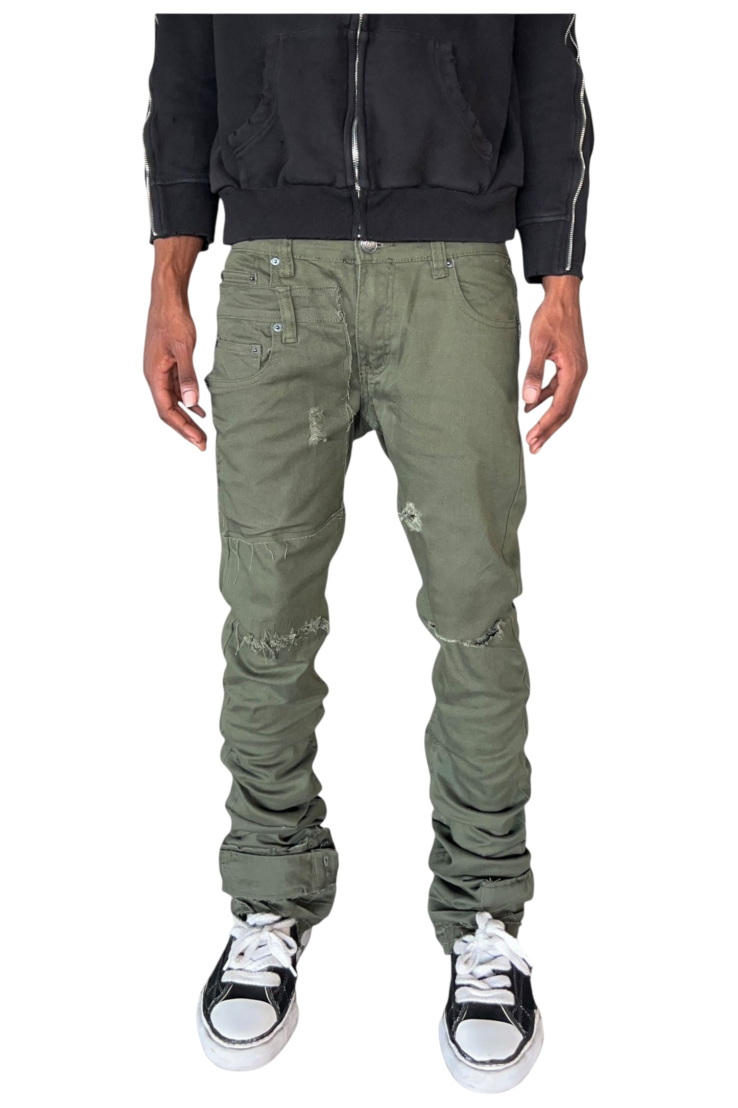 Olive Reconstruction Stacked Denim
