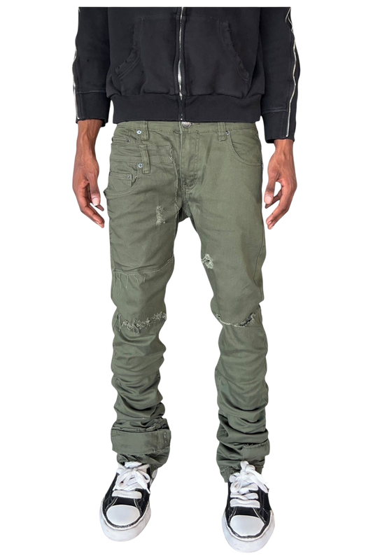 Olive Reconstruction Stacked Denim